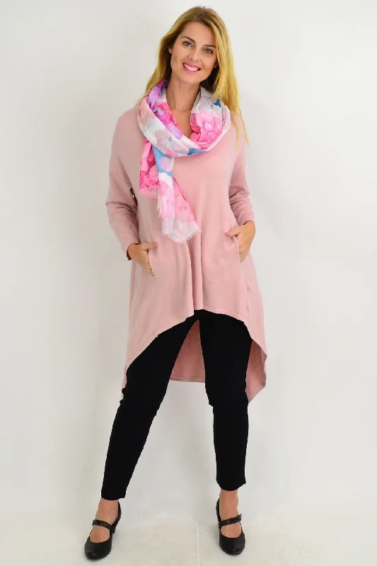 Pink Blush Heidi Hi Low Tunic Jumper Welt Pockets Slit Pockets Flap Pockets