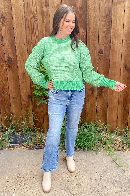 Day By Day Two Toned Green Sweater Chenille Brocade Lace