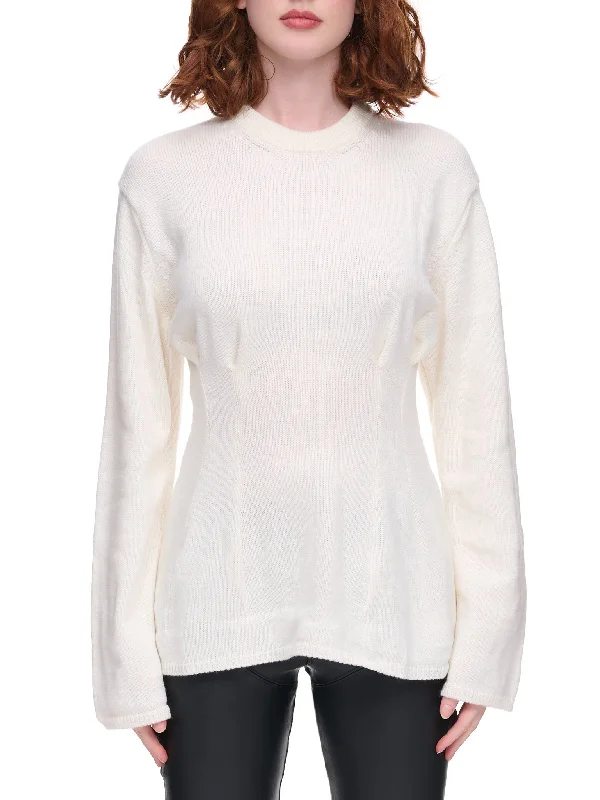 Shaped Knit Sweater (GJ-N501-051-OFFWHITE) Boat Neck Shawl Collar Notched Collar