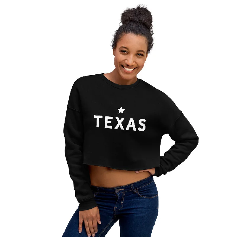 Texas Lonestar Crop Sponge Fleece Sweatshirt Hoodie with Sequins Glamorous Eye-catching