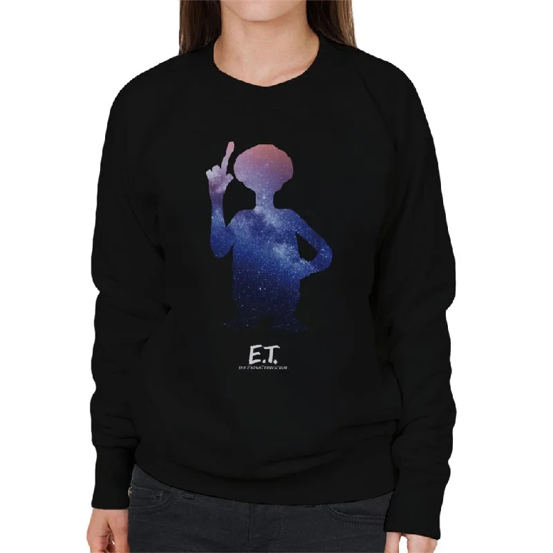 E.T. Galactic Silhouette Women's Sweatshirt Hoodie with Button Placket Classic Preppy