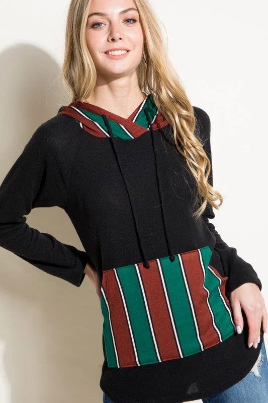 E Luna Stripe Mixed Sweatshirt Hoodie with Print Artistic Unique