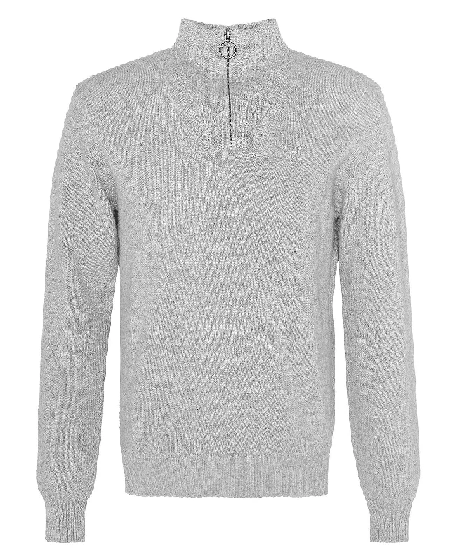 Essential Lambswool Half Zip Jumper - Light Grey Marl Welt Pockets Slit Pockets Flap Pockets