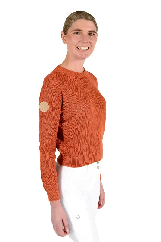 Cotton Crew Neck Sweater - Terracotta Polka Dot Checkered Tartan