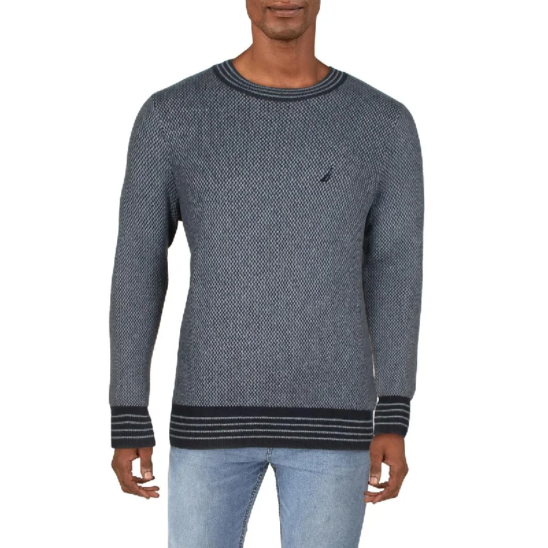 Nautica Mens Cold Weather Pullover Crewneck Sweater Print Jacquard Patchwork