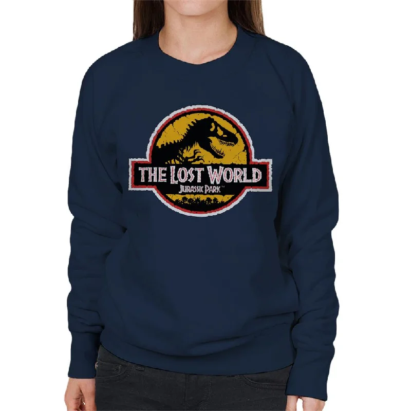 Jurassic Park The Lost World White Outline Logo Women's Sweatshirt Hoodie with Zipper Placket Modern Functional