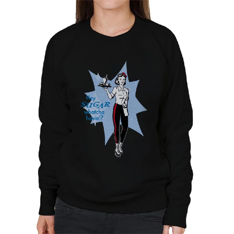 American Graffiti Hey Sugar Whatcha Havin Women's Sweatshirt Hoodie with Batwing Sleeves Loose Dramatic