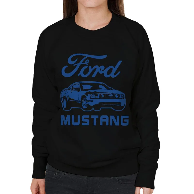 Ford Mustang Blue Outline Women's Sweatshirt Hoodie with Hem Applique Textured Unique Ford Mustang Blue Outline Women's Sweatshirt Hoodie with Hem Applique Textured Unique