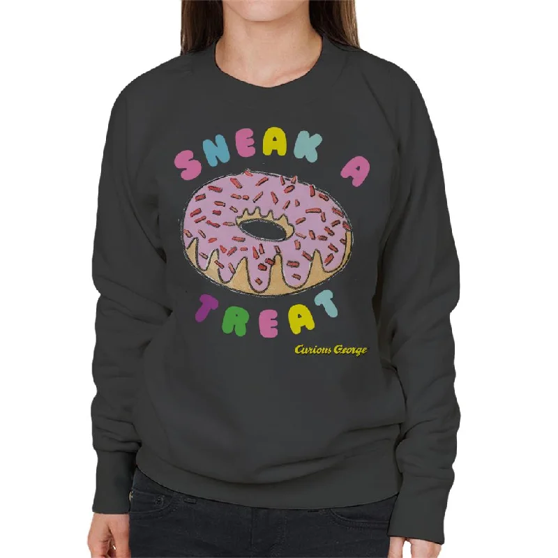 Curious George Sneak A Treat Donut Women's Sweatshirt Hoodie with Contrast Stitching Detailed Premium Curious George Sneak A Treat Donut Women's Sweatshirt Hoodie with Contrast Stitching Detailed Premium
