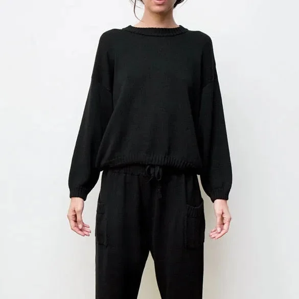 mimi hand knit sweater - black Zippered Buttoned Snapped