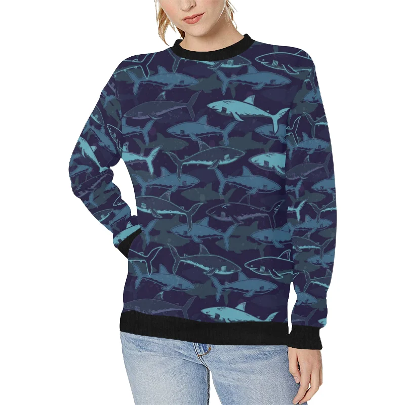 Shark pattern Women's Crew Neck Sweatshirt Hoodie with Embroidery Detailed Premium