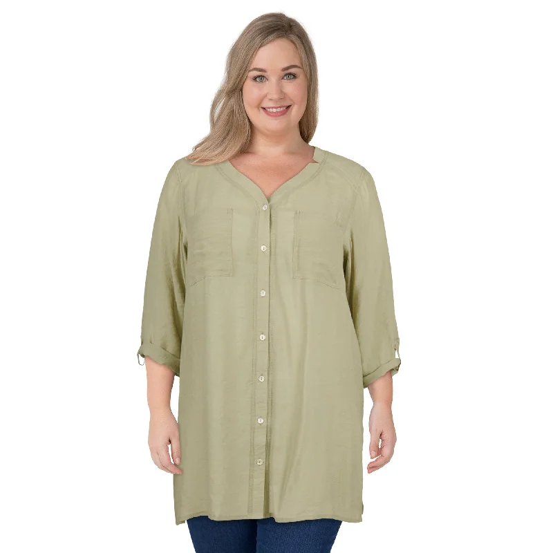 lily morgan Women's Plus Crinkle V-Neck Blouse Soft Knit Blouse