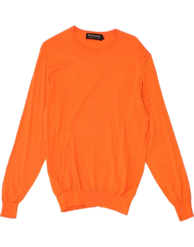 POLO RALPH LAUREN Mens Boat Neck Jumper Sweater Large Orange Cotton Tailored Straight A-Line