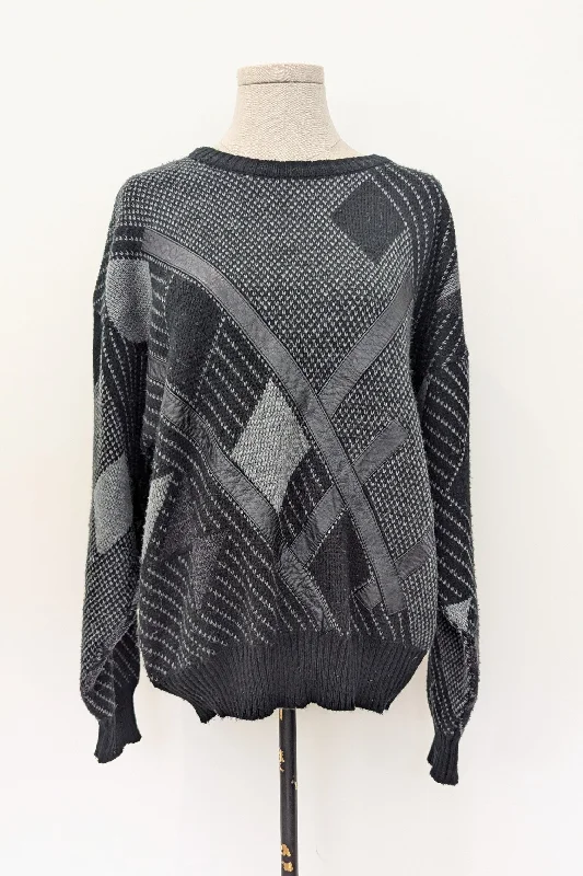 80s Leather Trim Slouchy Jumper Transparent Opaque Sheer