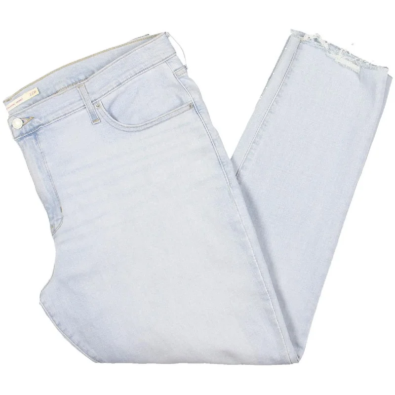Plus Womens Denim Raw Hem Slim Jeans Stylish Paperbag Waist Denim