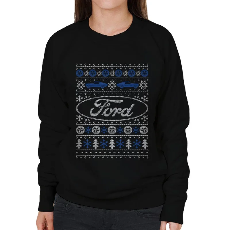 Ford Christmas Logo Knitted Pattern Women's Sweatshirt Hoodie with Strings Custom Fit Adjustable Ford Christmas Logo Knitted Pattern Women's Sweatshirt Hoodie with Strings Custom Fit Adjustable