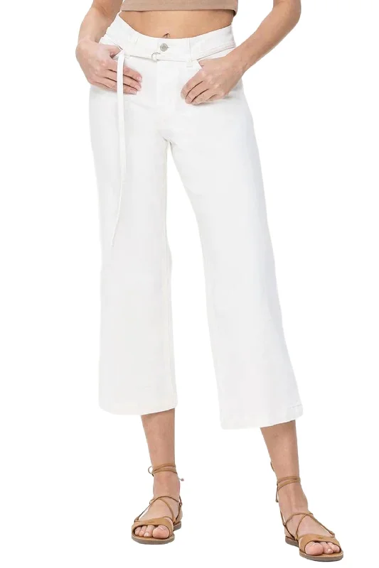 High Rise Crop Wide Leg Jean In Creamy White Fashionable Button-Front Jeans