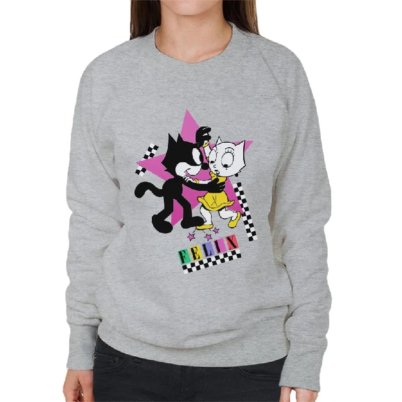 Felix The Cat And Kitty Kat Dancing Women's Sweatshirt Hoodie with Crew Neck Simple Timeless Felix The Cat And Kitty Kat Dancing Women's Sweatshirt Hoodie with Crew Neck Simple Timeless