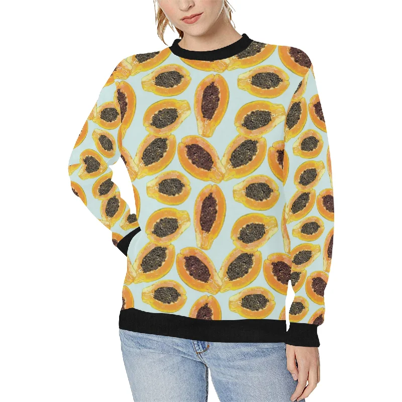 Watercolor papaya pattern Women's Crew Neck Sweatshirt Hoodie with Applique Textured Unique