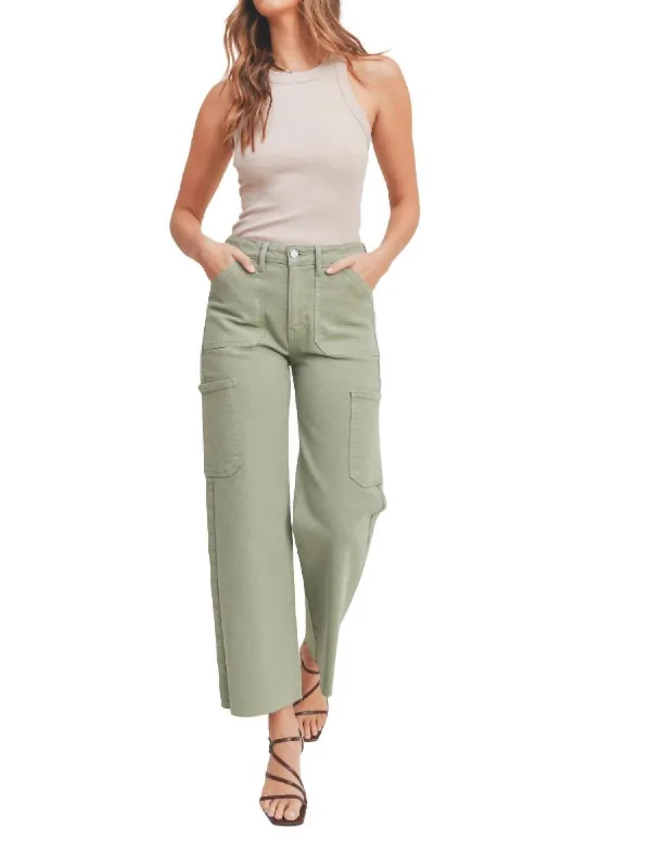 High Rise Utility Straight Leg Jeans In Bay Leaf Fashionable White Denim Jeans