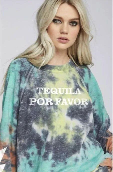 Recycled Karma Tequila Por Favor Tie Dye Sweatshirt Hoodie with Lining Warm Insulated