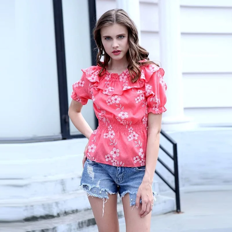 Z.E.E.B.R.A - Women 'Pink' OffShoulder Short Sleeves Top Blouse ZR1075 Playful Puff Blouse Z.E.E.B.R.A - Women 'Pink' OffShoulder Short Sleeves Top Blouse ZR1075 Playful Puff Blouse