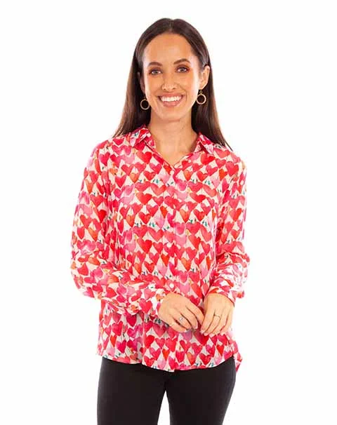 Women's Honey Creek Collection Blouse: Heart Print Casual Button Blouse