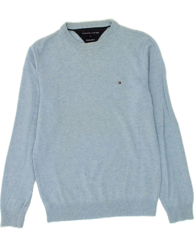 TOMMY HILFIGER Mens Crew Neck Jumper Sweater Medium Blue Lambswool Lightweight Heavyweight Midweight