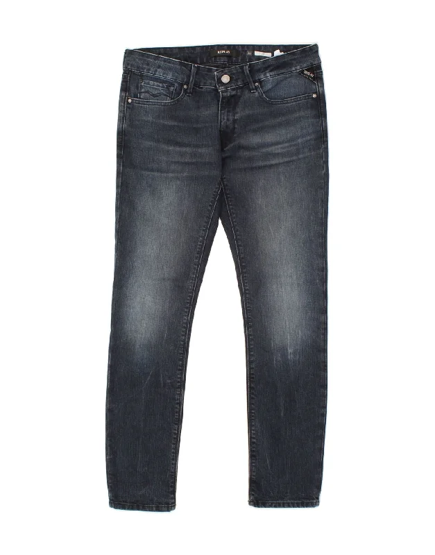 REPLAY Womens Luz Slim Jeans W30 L28  Navy Blue Cotton Comfortable Boyfriend Jeans
