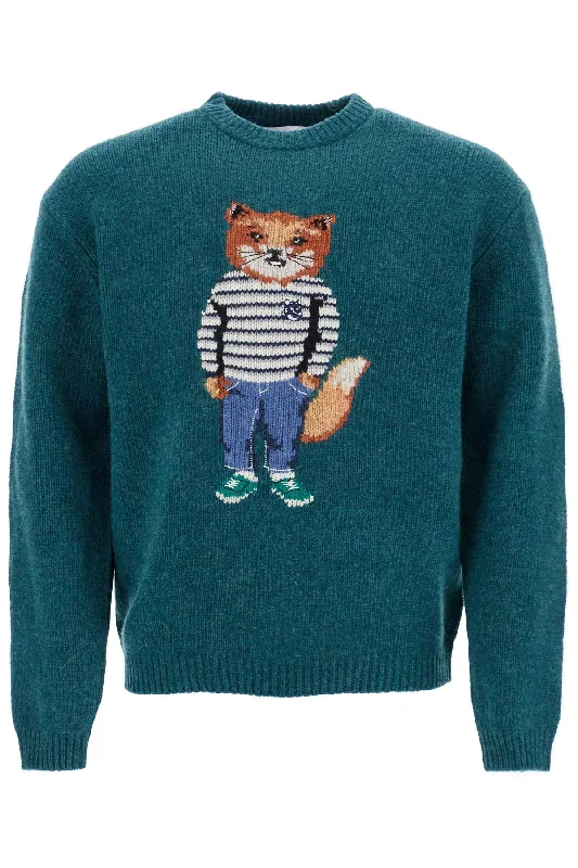 green wool sweater with fox intarsia NM00809KH0002 PINE Layered Multi-layer Single Layer