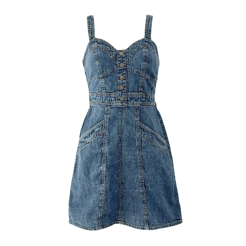 Japna Blue Denim Smocked Mini Dress - XS Elegant Lace Mini Dress