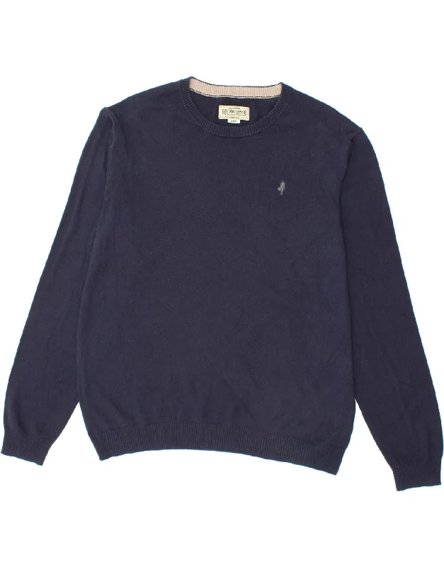 MARLBORO CLASSICS Mens Crew Neck Jumper Sweater XL Navy Blue Cotton Terry Blend Velvet Blend Canvas Blend