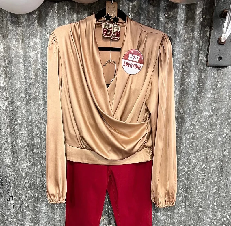 long bubble sleeve cross front blouse Soft Pastel Blouse