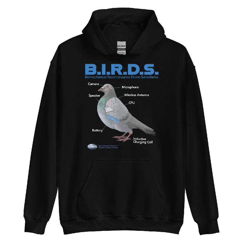 B.I.R.D.S. Biomechanical Reconnaissance Drone Surveillance T-Hoodie Hoodie with Button Placket Classic Preppy