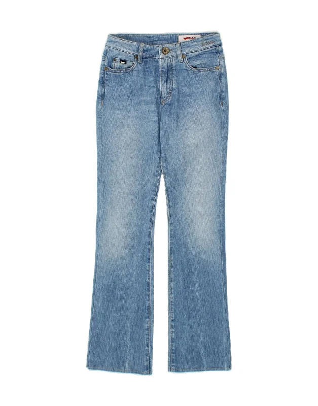 GAS Womens Flared Jeans W26 L28 Blue Cotton Fashionable Raw Edge Jeans