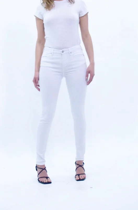 Blair Mid Rise Straight Jean In White Trendy Pleated Waist Jeans