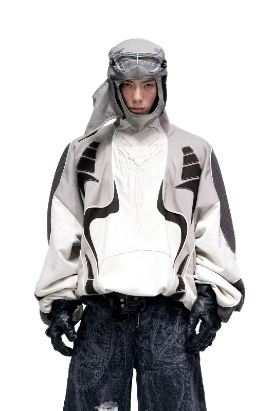 3D Totem Sweatshirt Hoodie with Mock Neck Collared Structured