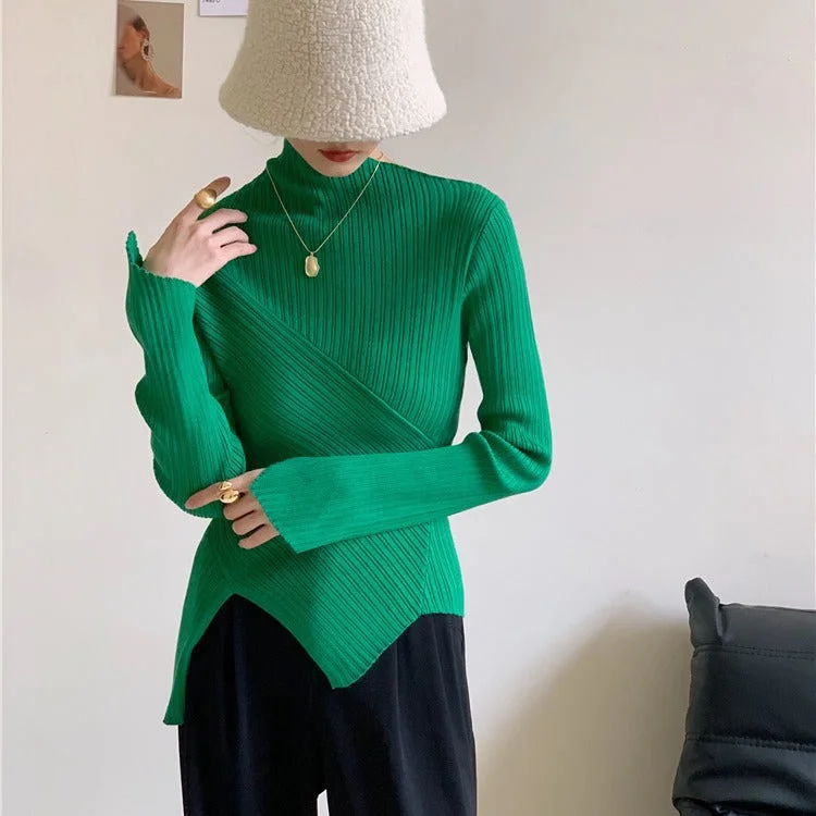 Wjczt fall 2024 fashion trends Oblique Collar off-the-Shoulder Irregular Thread Slim Slimming Sexy Temperament Bottoming Shirt Sweater for Women Sequined Glittery Shiny