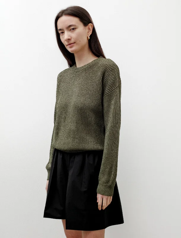 Washi Paper Sweater Olive Welt Pockets Slit Pockets Flap Pockets