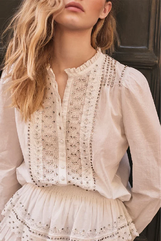 Mildrene Rhinestone-Studded Blouse Puff Sleeve Blouse