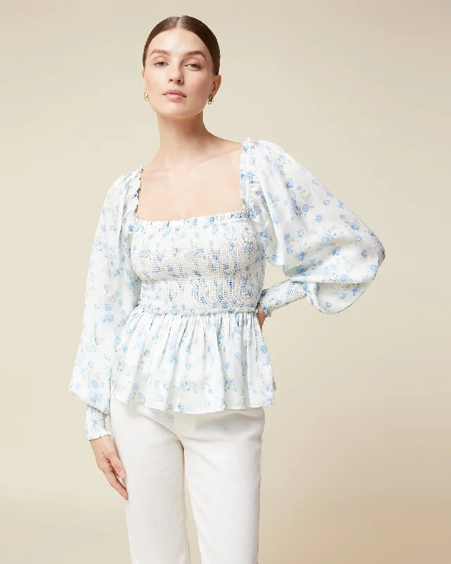 Smocked Blouse Bell Sleeve Blouse