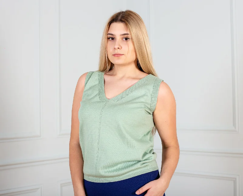 Knitted cotton blouse green color Elegant Peplum Blouse