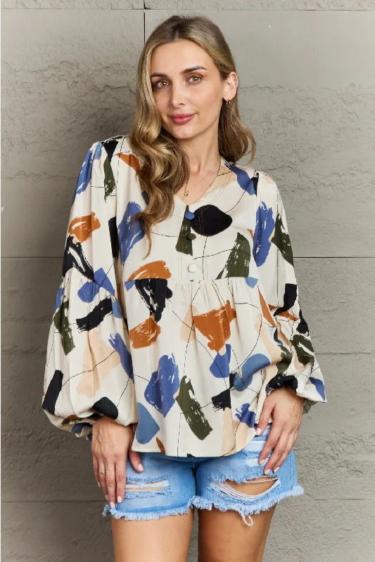 Hailey & Co Wishful Thinking Multi Colored Printed Blouse Chic Off-Shoulder Blouse