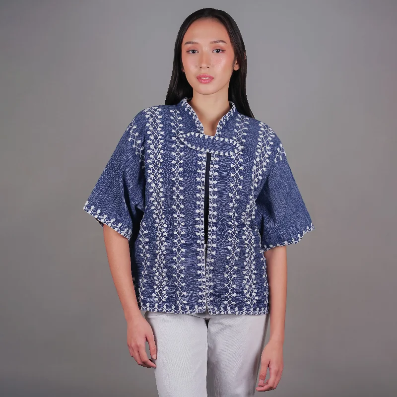 Itneg Hand Embroidered Short Sleeve Blouse Boho Printed Blouse