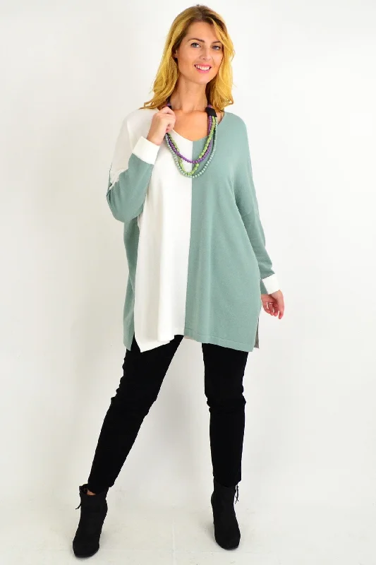 Sage Half & Half Wool Blend Tunic Jumper Slim Fit Regular Fit Oversized