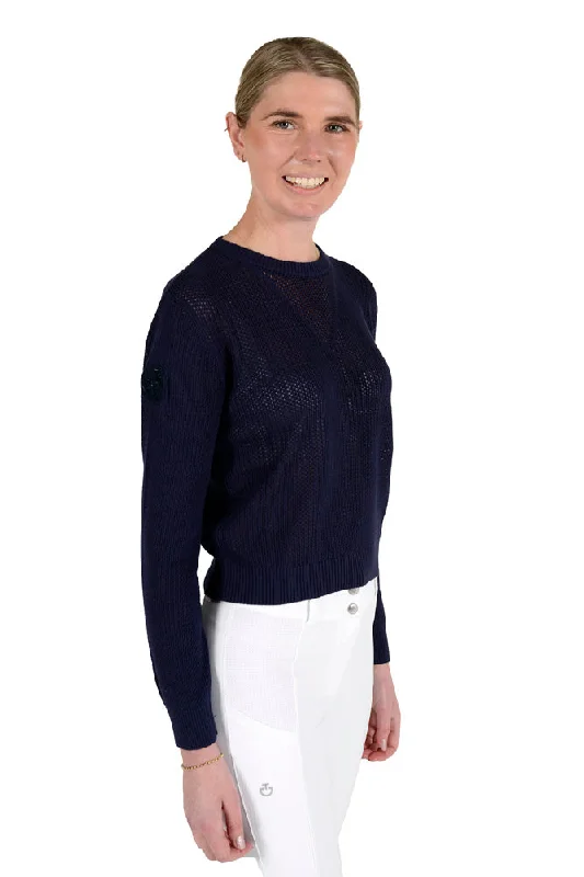 Cotton Crew Neck Sweater - Navy Lace Blend Ribbed Blend Corduroy Blend