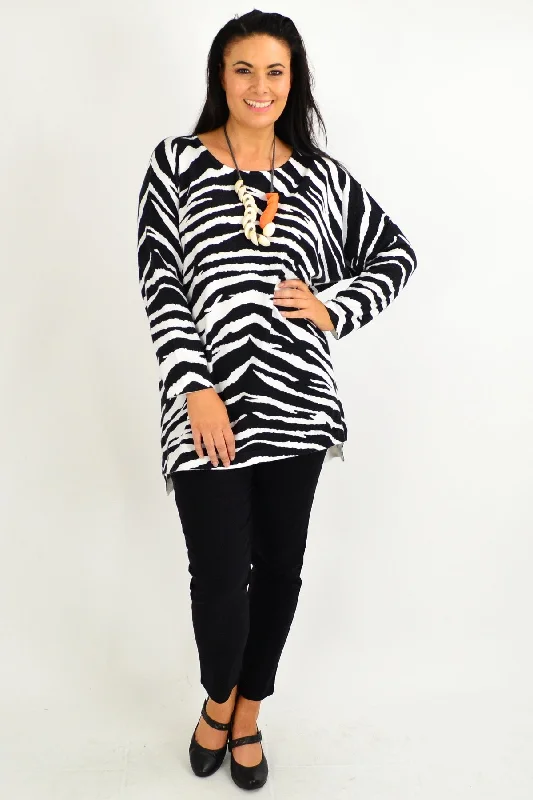 White Zebra Wool Blend Tunic Jumper Beaded Sweater Sequined Faux Fur