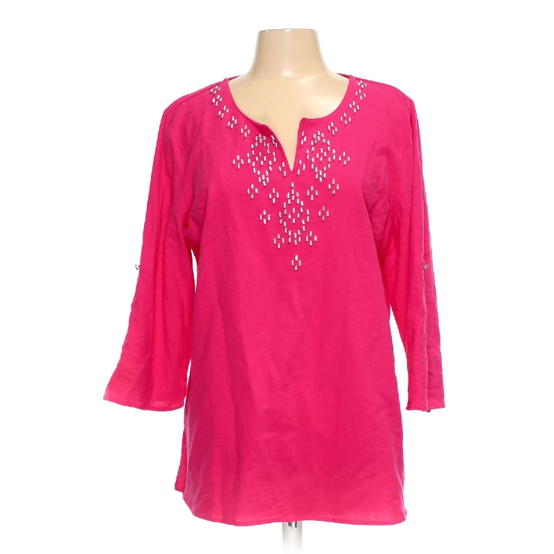 Susan Graver Pink Womens Blouse Sz M Double Button Blouse