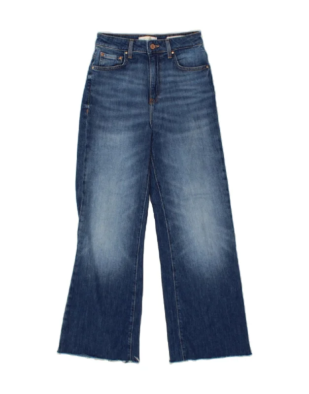 GUESS Womens Wide Leg Jeans W26 L27 Blue Cotton Comfortable Drawstring Waist Jeans