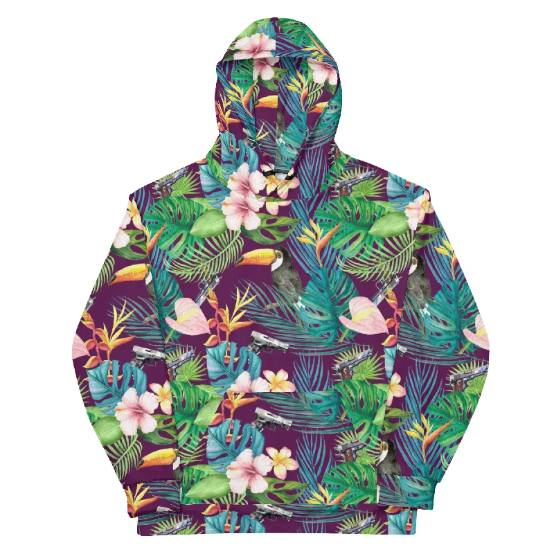 Hibiscus Bang Bang Hawaiian Hoodie Hoodie with Slit Hem Functional Movement